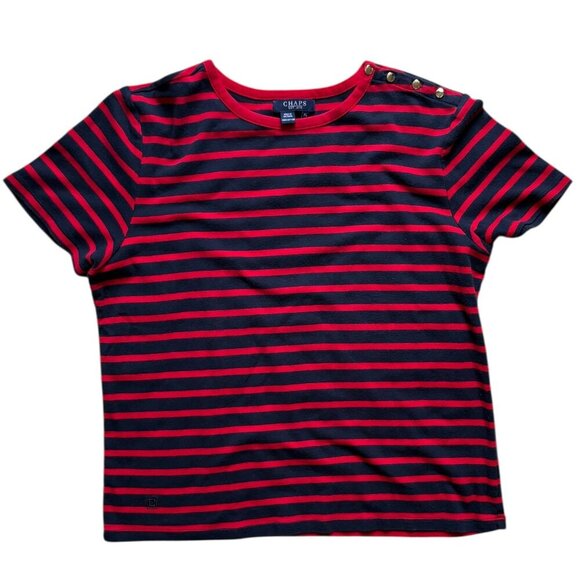 Women's Chaps SS striped Tee with Button Accents Size XL - Picture 1 of 7